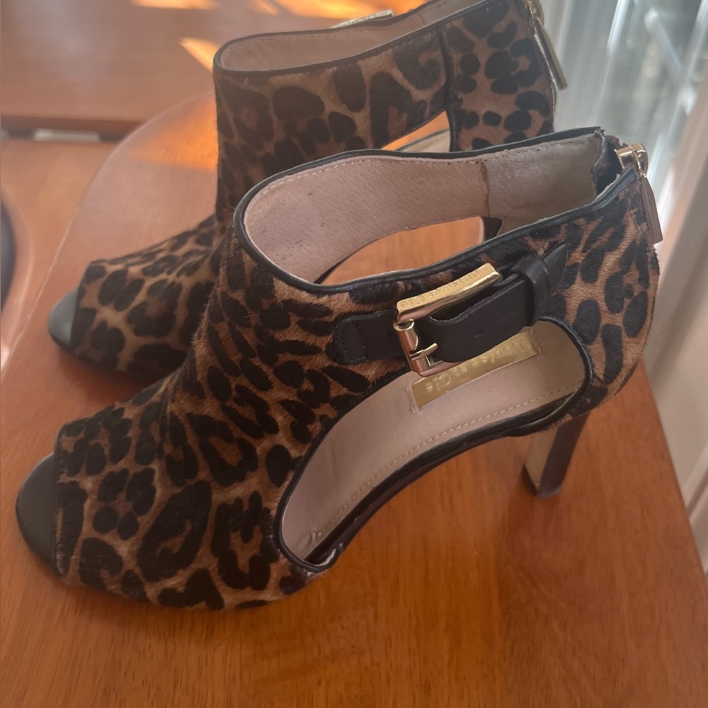 Leopard Print Peep Toe Ankle Boots